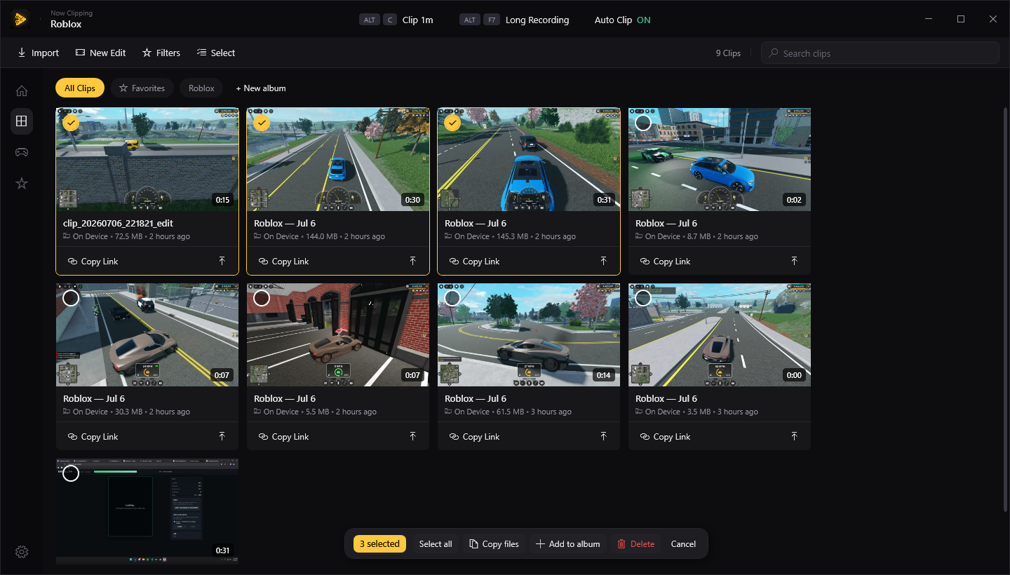 Selecting multiple clips in the library